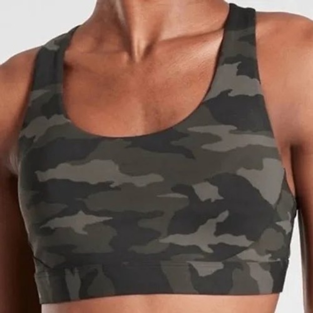 Athleta Camo Racerback Sports‎ Bra Green Mesh 446803-01 Small